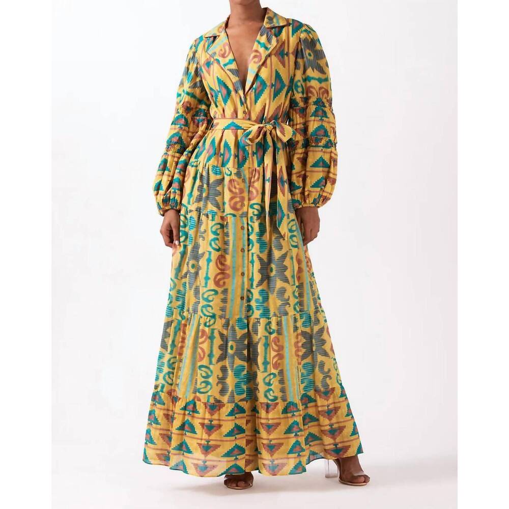 NEW ASH & EDEN annie maxi shirt dress in yellow teal